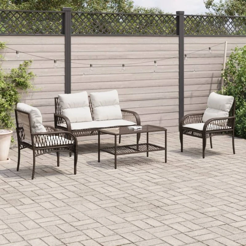 Havesofasæt 4 dele polyrattan brun med hynder