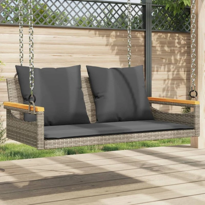 Gyngebænk i polyrattan med hynder 109x62x40 cm - grå
