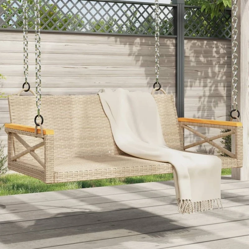 Gyngebænk i polyrattan 109x62x40 cm – beige