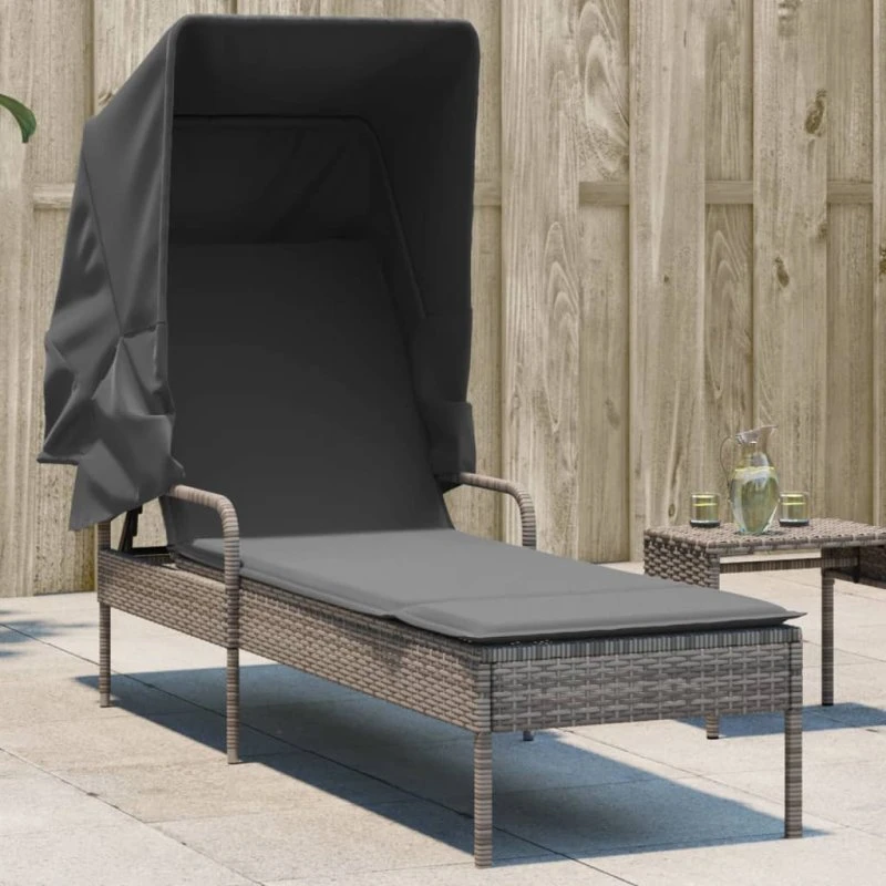 Loungesofa med baldakin i grå polyrattan