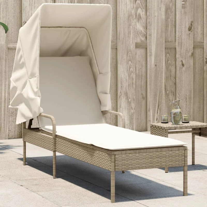 Loungesofa med baldakin i polyrattan - beige