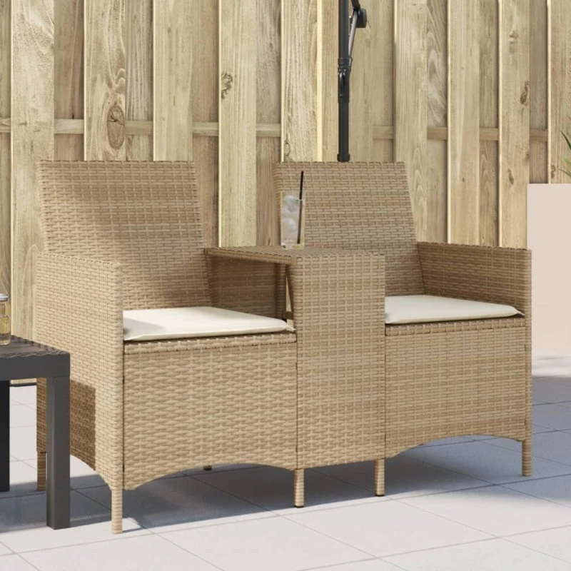 2-personers havesofa i polyrattan med bord og hynder - Beige