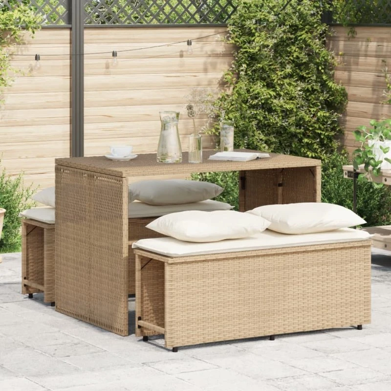 Polyrattan havemøbelsæt 3 dele med hynder - beige