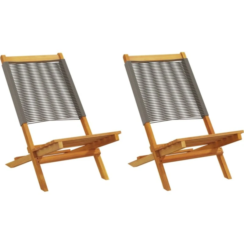 Havestole 2 stk. foldbare i massivt akacietræ & grå polypropylen