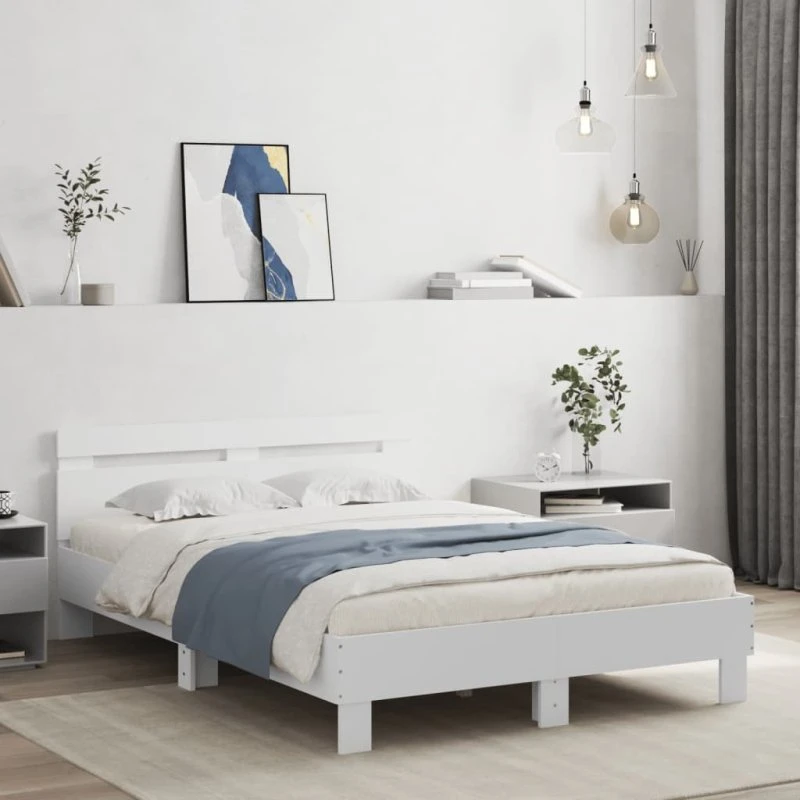 Sengeramme med sengegavl 120x200 cm - hvid, konstrueret træ