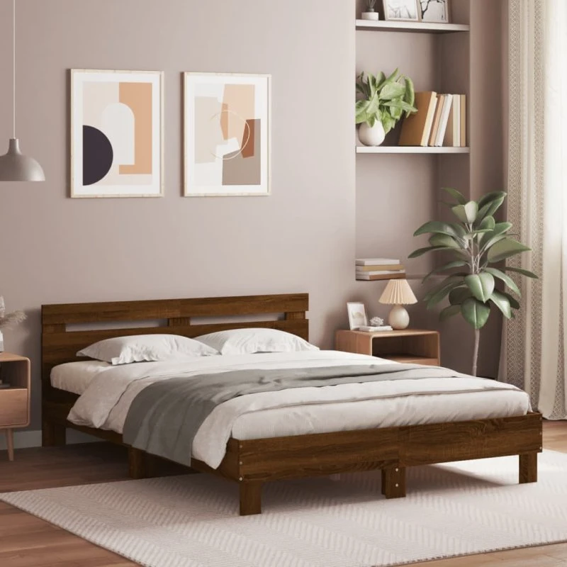 Sengeramme m. sengegavl 140x190 cm - brun egefinish