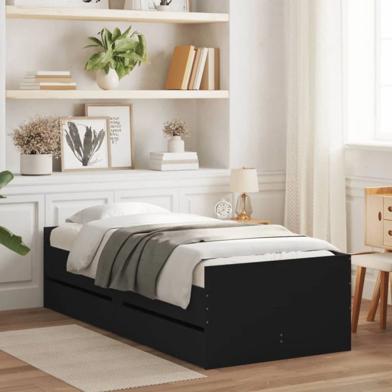 Sengeramme med skuffer 75x190 cm – Small Single, sort