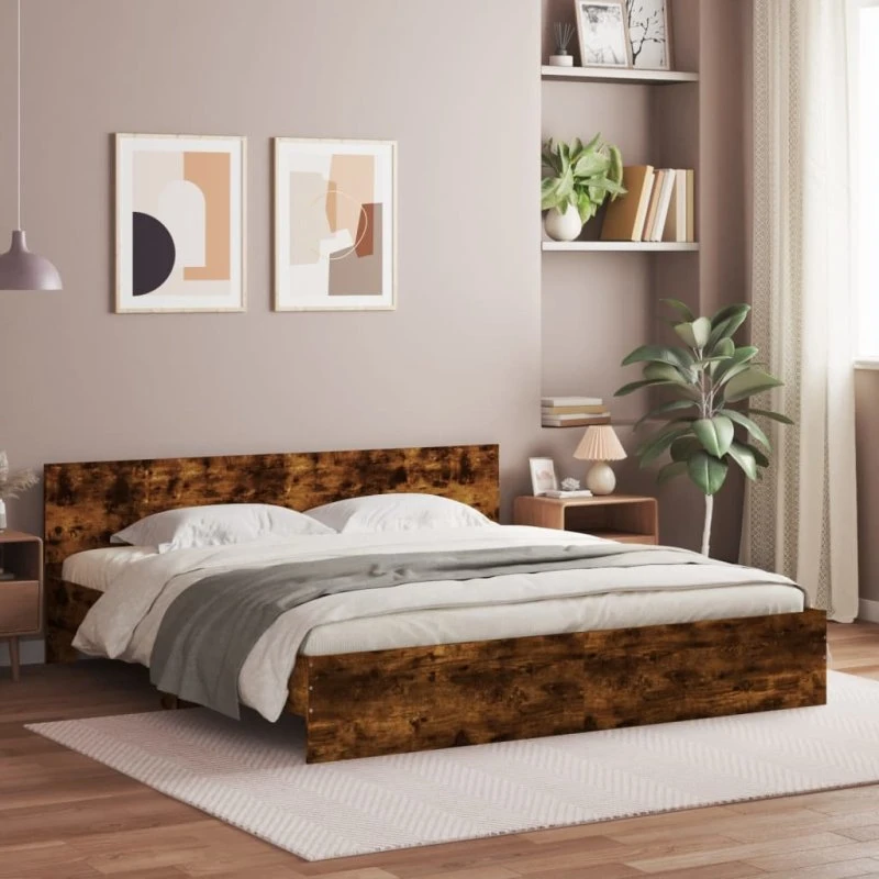 Sengeramme med sengegavl 160x200 cm - Røget egetræ