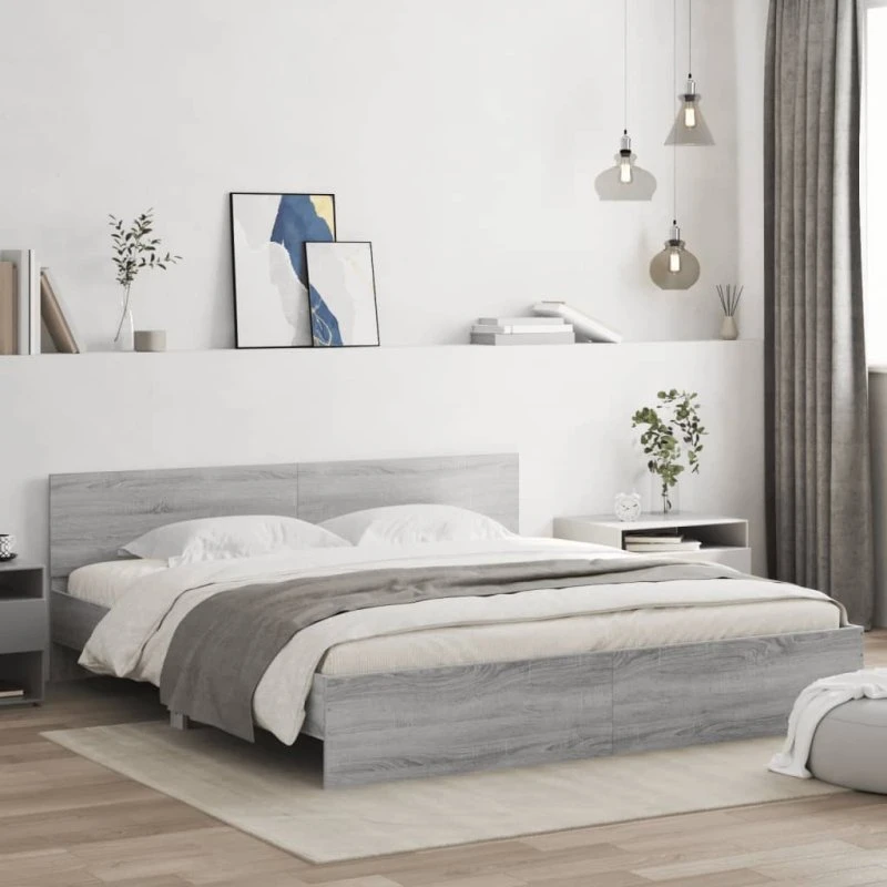 Sengeramme 160x200 cm med sengegavl – Grå Sonoma-eg