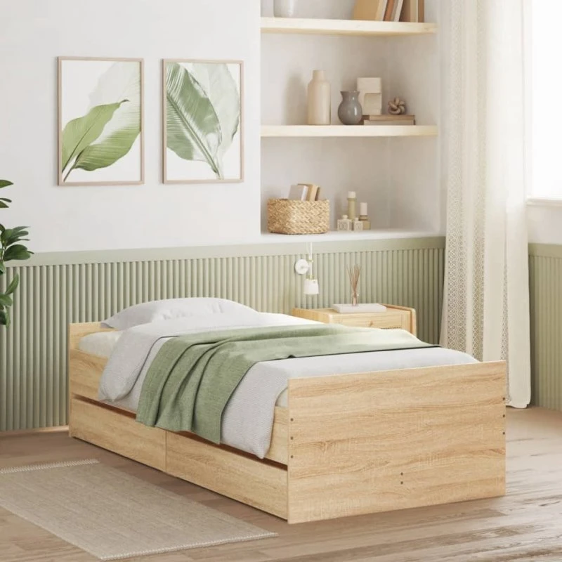 Sengeramme med skuffer 75x190 cm – Sonoma-eg (Small Single)