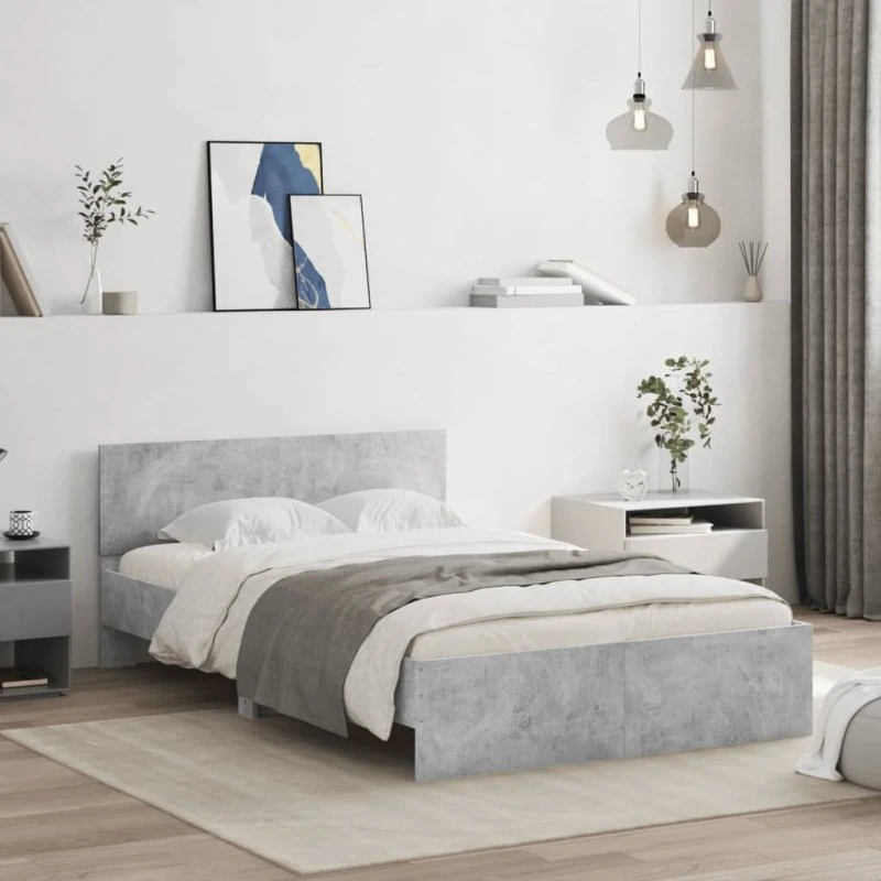 Sengeramme med sengegavl 120x200 cm – betongrå