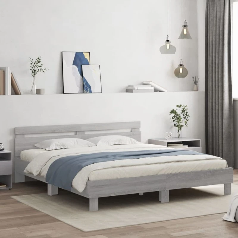 Sengeramme 180x200 cm med gavl – Grå Sonoma