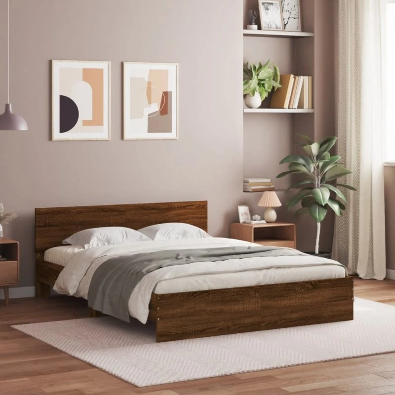 Sengeramme med sengegavl 140x190 cm - brun egetræsfarve