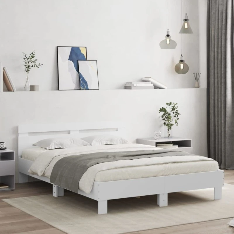 Sengeramme 140x200 cm med LED-sengegavl, hvid