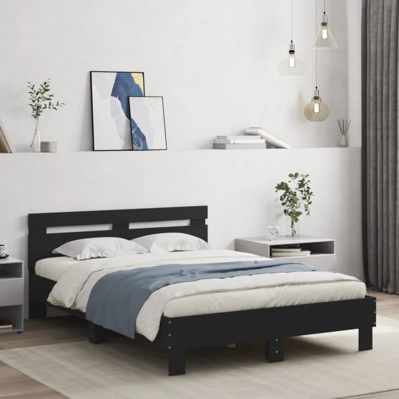 Sengeramme med LED-sengegavl 120x200 cm - sort