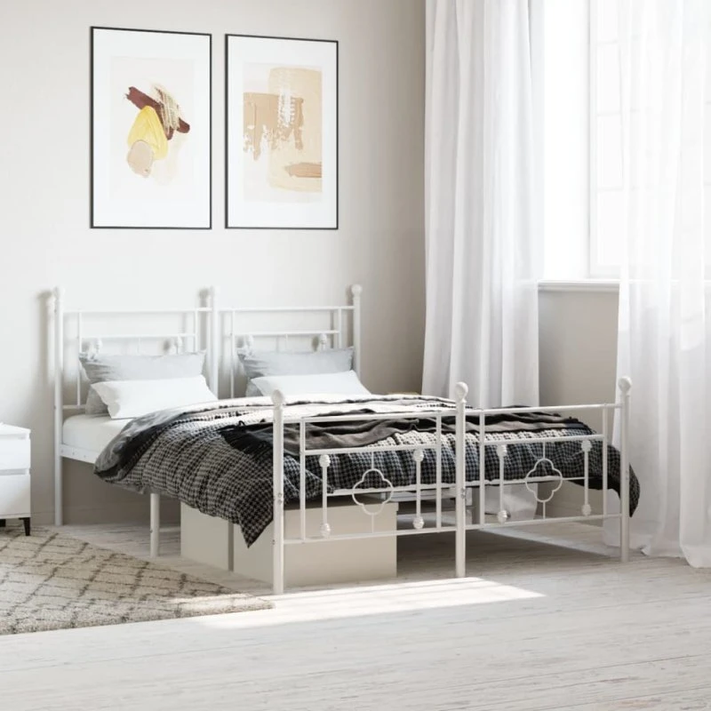Sengeramme i metal med sengegavl 135x190 cm - hvid