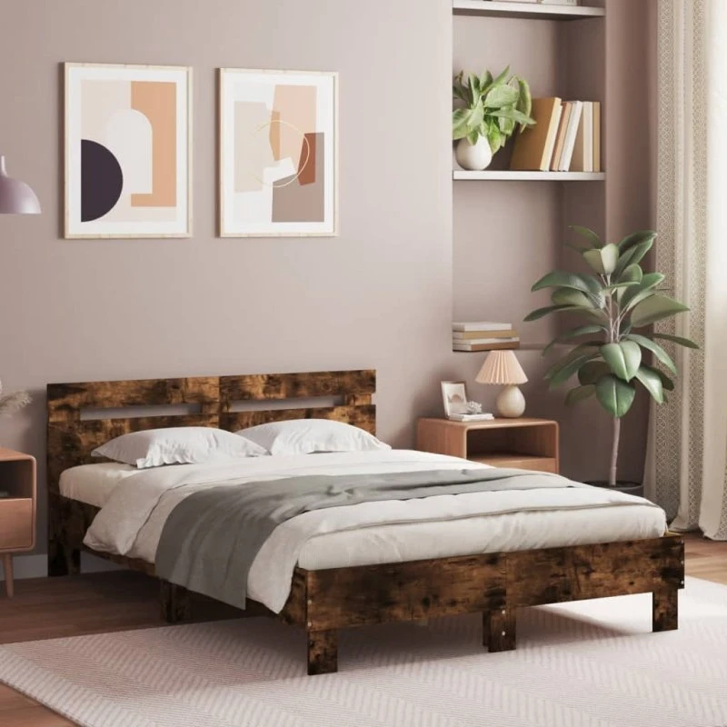 vidaXL sengeramme 120x190 cm med LED, røget egetræ