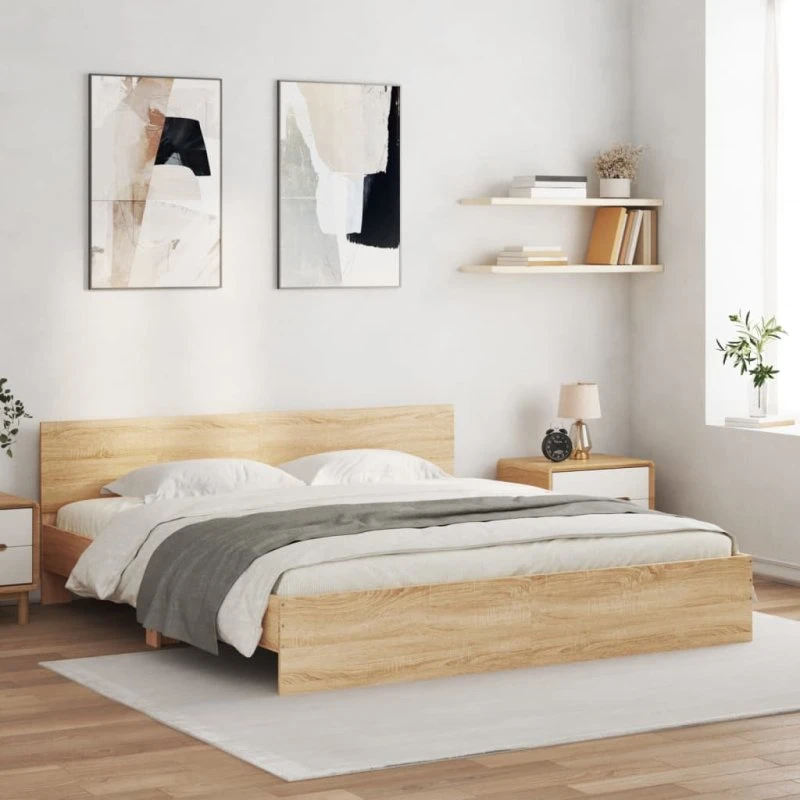 Sengeramme 180x200 cm med LED-sengegavl, sonoma-eg