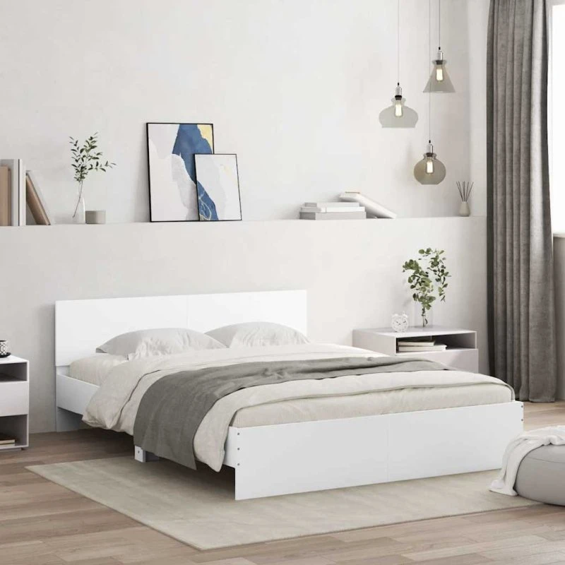 Sengeramme 150x200 cm med LED-sengegavl, hvid