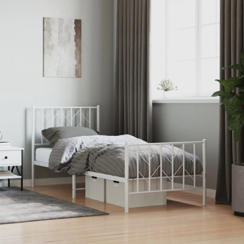 Sengeramme 80x200 cm metal med gavl - hvid