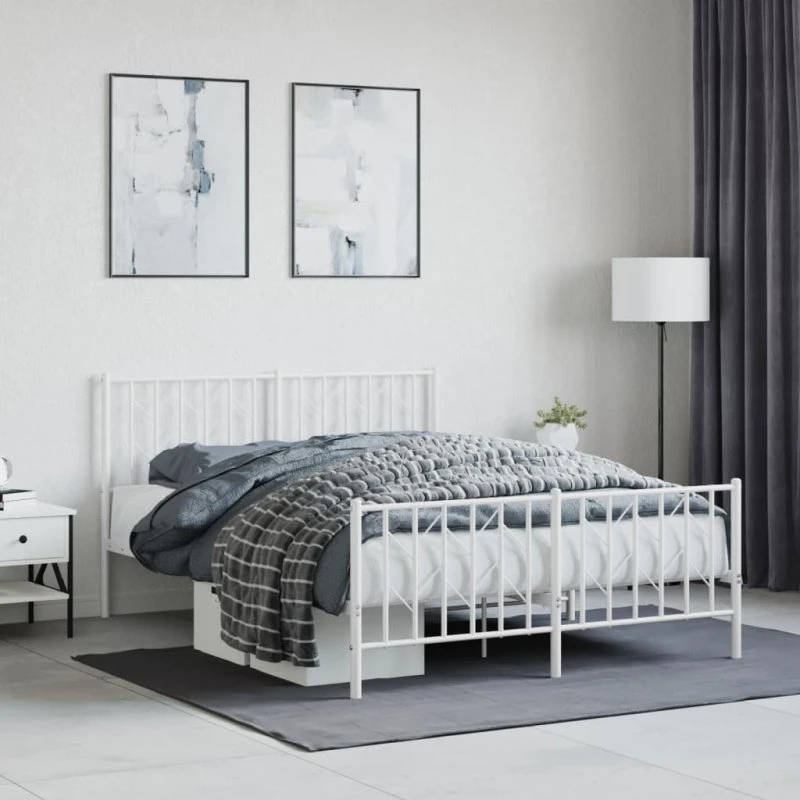 Sengeramme i hvid metal med gavl og fodgærde 135x190 cm