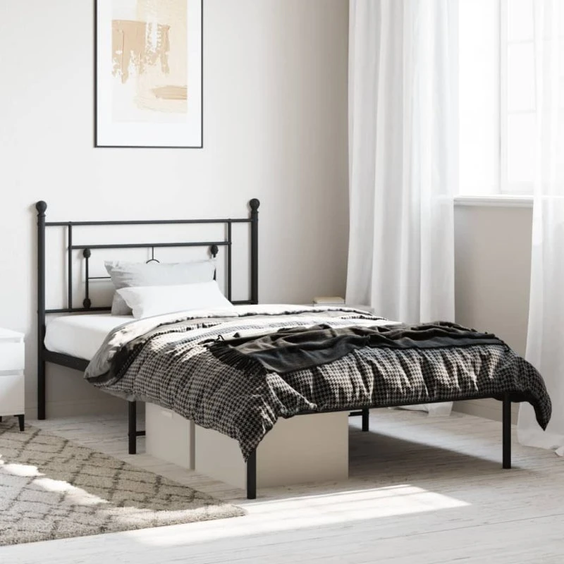 Sengeramme med sengegavl i sort metal 107x203 cm