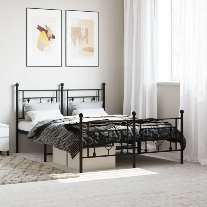 Sengeramme 135x190 cm - sort metal med gavl