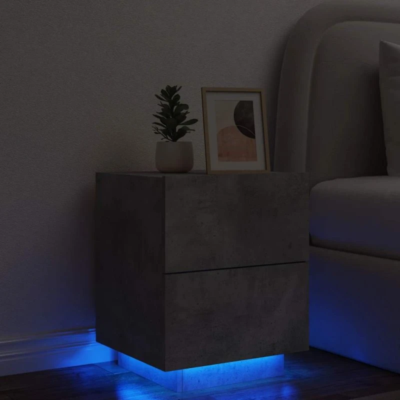 Sengebord med RGB LED - konstrueret træ, betongrå