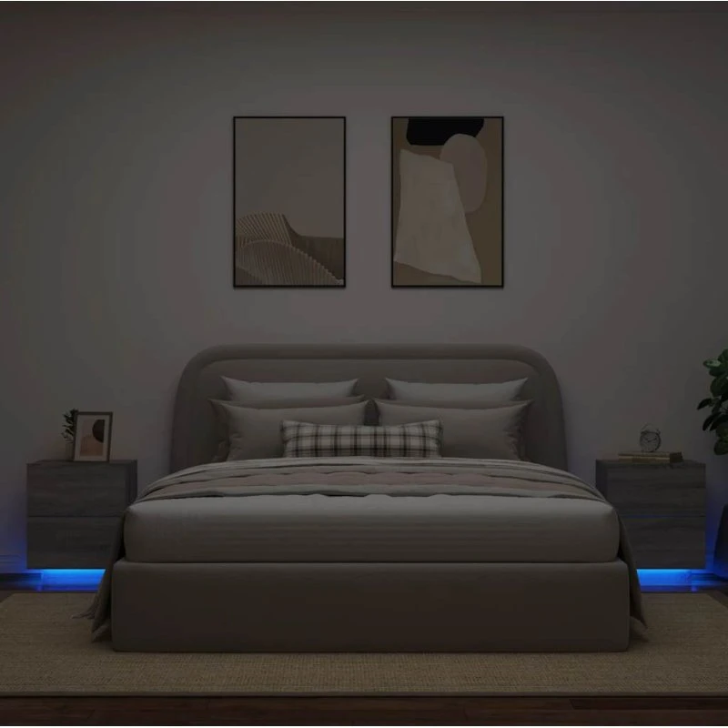 Sengeborde 2 stk. med RGB LED - Grå Sonoma-eg