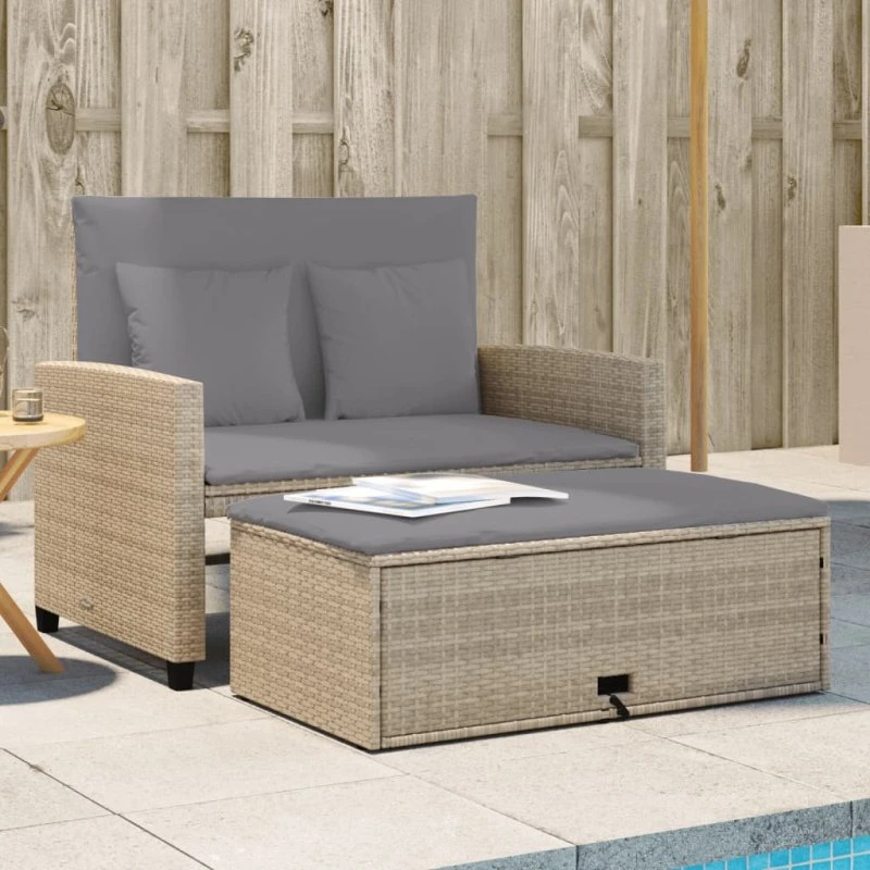 2-personers havesofa i polyrattan med hynder, beige