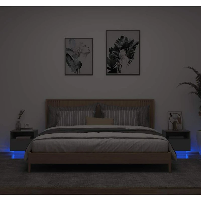 Sengeborde 2 stk. med RGB LED 40x39x37 cm, sort