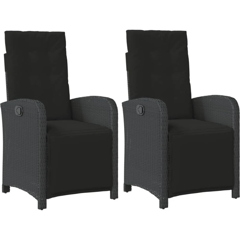 Havestole 2 stk. i sort polyrattan med justerbart ryglæn