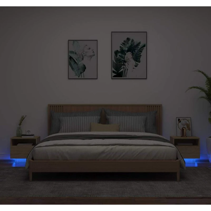 Sengeborde 2 stk. med RGB LED, Sonoma-eg 40x39x37 cm