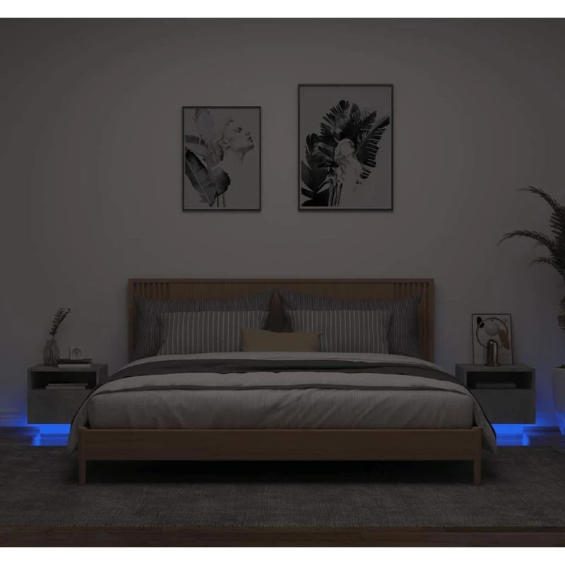 Sengeborde 2 stk. med RGB LED 40x39x37 cm - Betongrå