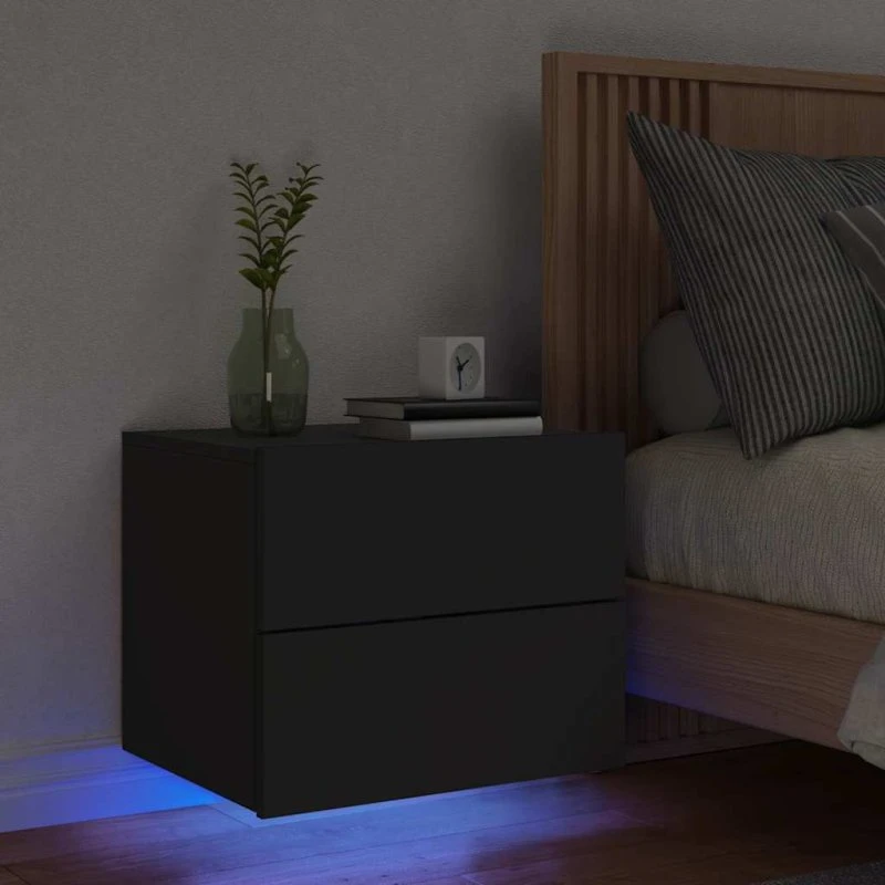 Væghængt sengebord med RGB LED - sort