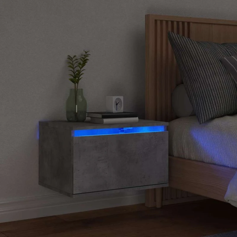 Væghængt sengebord med RGB LED – betongrå