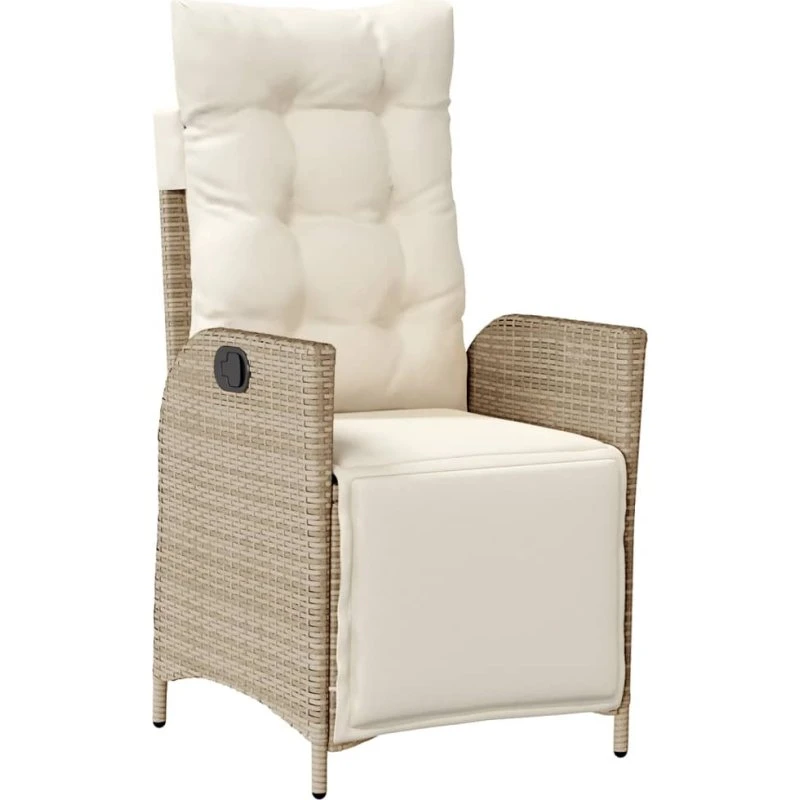 Havestol i polyrattan med justerbart ryglæn, beige