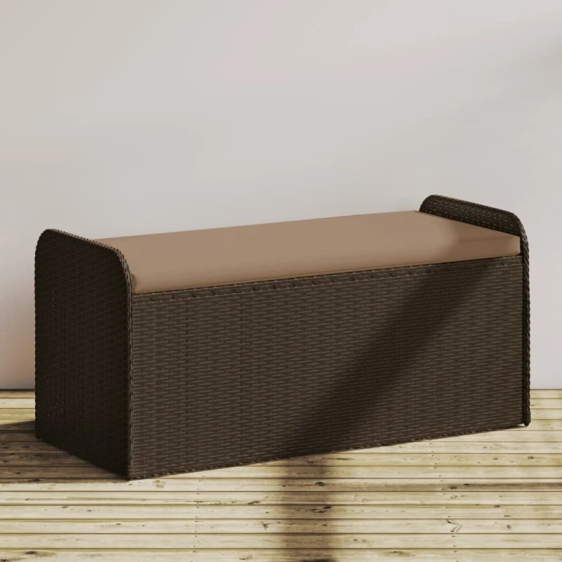Opbevaringsbænk i polyrattan 115x51x52 cm - brun