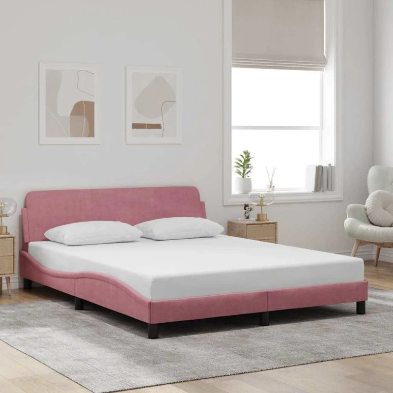 Sengeramme Dover med sengegavl 160x200 - Pink velour