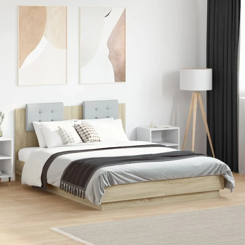 Sengeramme med gavl 120x190 cm - Sonoma-eg, konstrueret træ