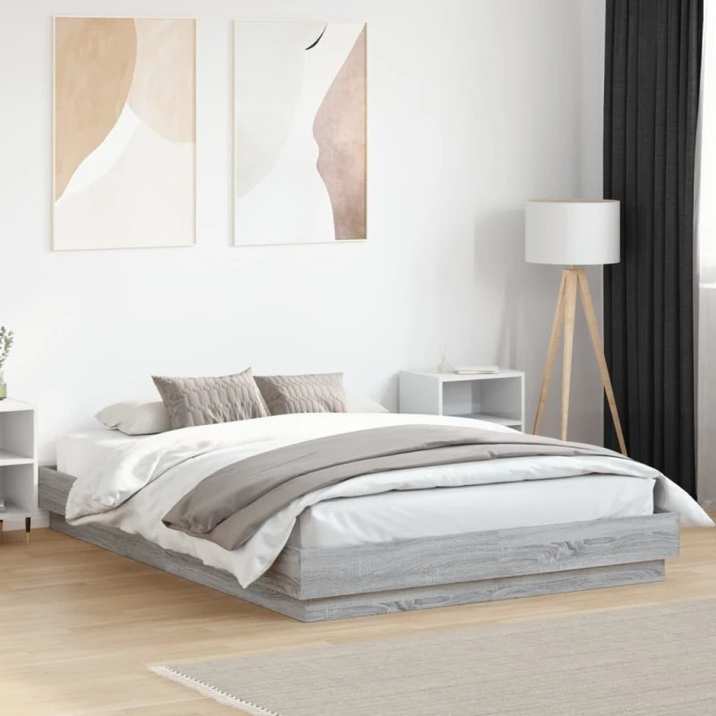 Sengestel 150x200 cm i konstrueret træ – grå Sonoma-eg
