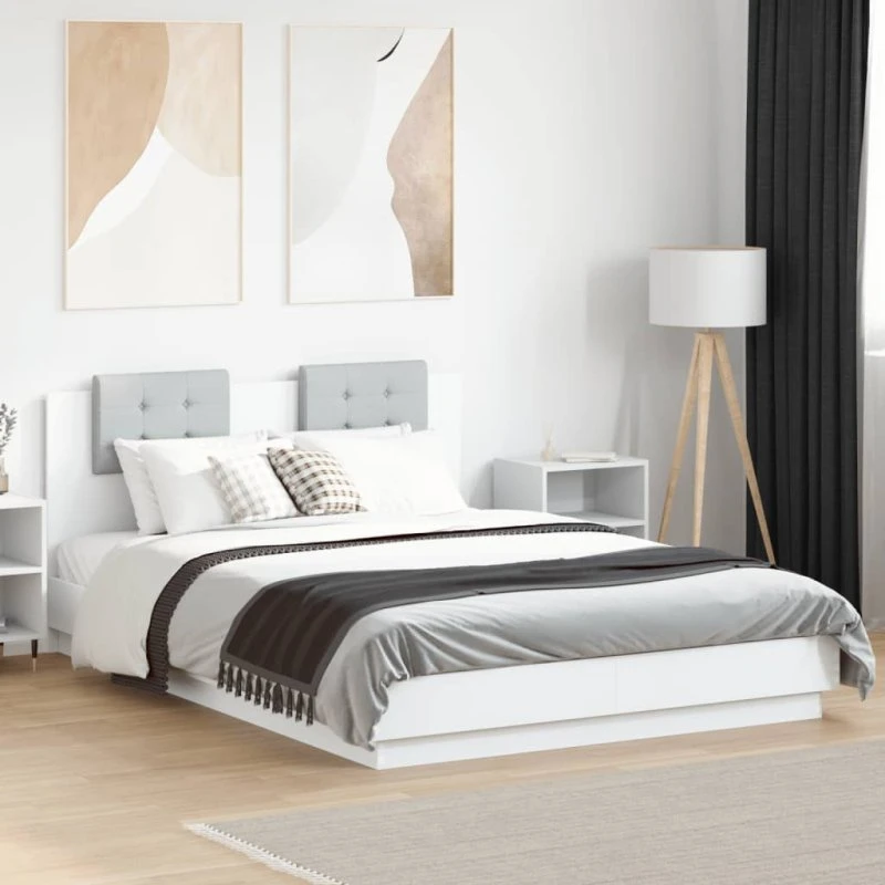 Sengeramme 120x200 cm med LED-sengegavl – hvid
