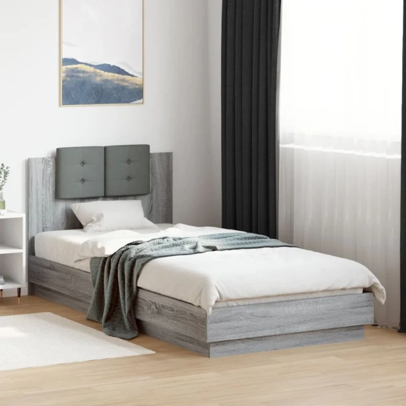Sengeramme 100x200 cm med LED-sengegavl – Grå Sonoma-eg