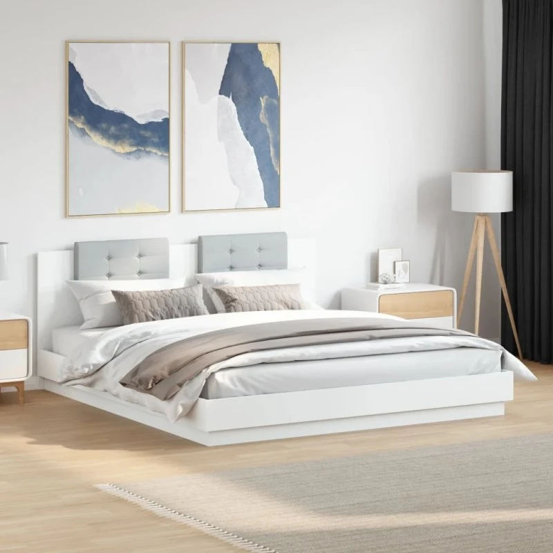 Sengeramme med sengegavl 180x200 cm - hvid konstrueret træ