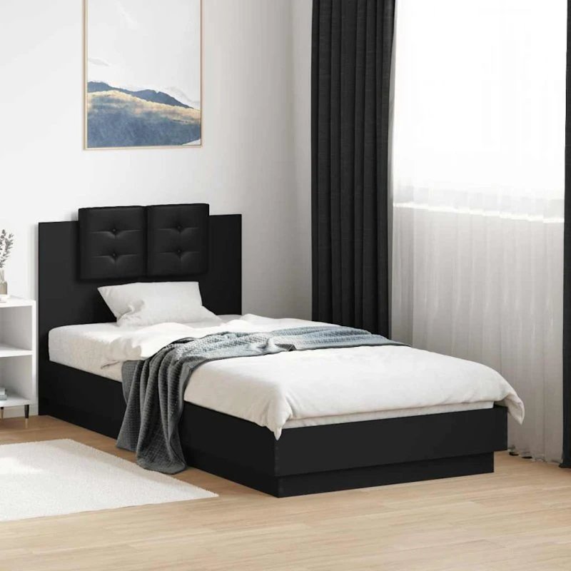 Sengeramme 75x190 cm med LED-sengegavl - Sort
