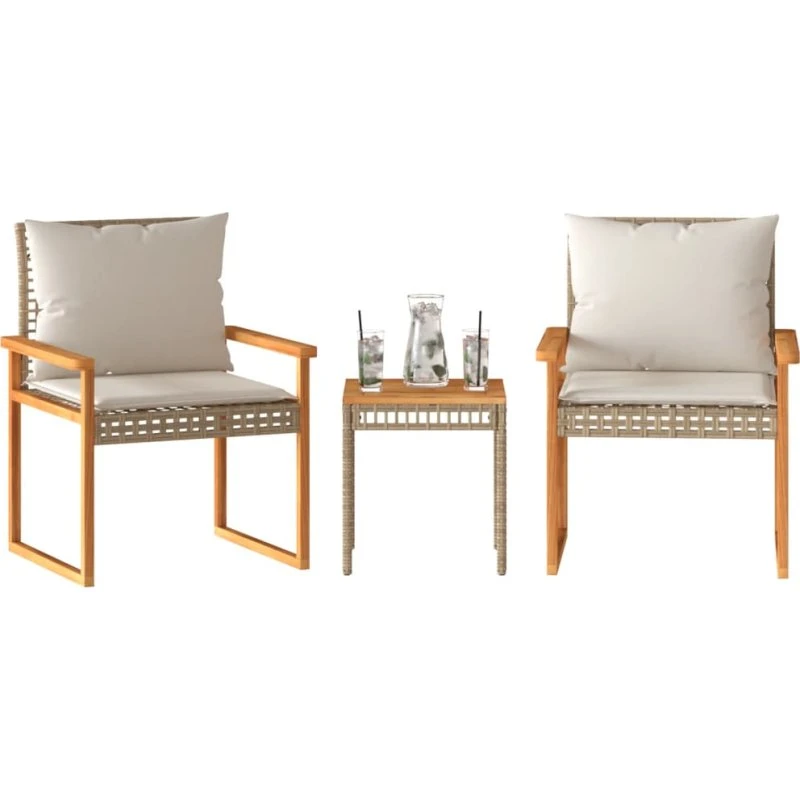 Bistrosæt 3 dele i polyrattan med akacietræ - Beige