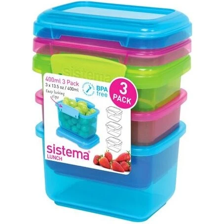 Sistema Opbevaringsboks 3-pak 400 ml – blå/pink/grøn