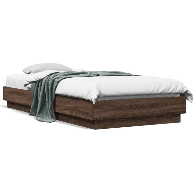 Sengeramme 100x200 cm med RGB LED – Brun egetræ