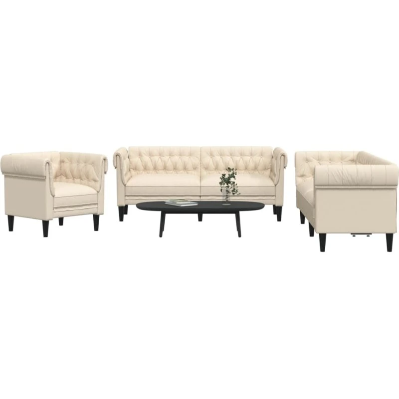Sofasæt 3 dele i creme stof – komfort & robust design