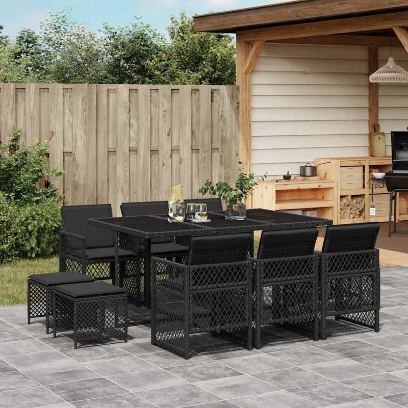 Spisebordssæt i polyrattan 11 dele - sort